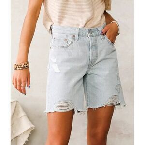 Levis 501 90s Denim Shorts Womens 29 Light Wash High Rise Distressed A19620006